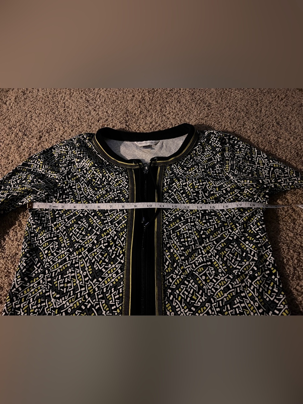 Christopher & Banks Black, White and lime green Printed Zip-Front shirt - Picture 4 of 6